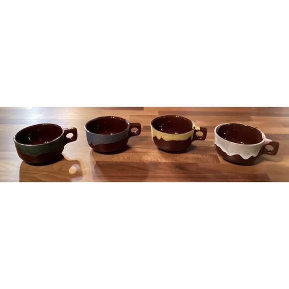 Drip Glaze Japan Stoneware Oven to Table Brown Soup Bowls with Handle set of 4 - Picture 1 of 9